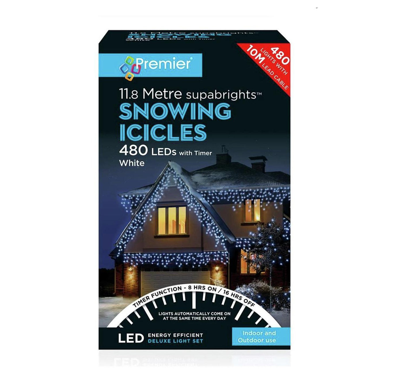 Premier Decorations LED Snowing Icicles Supabright Lights with Timer 480 LED