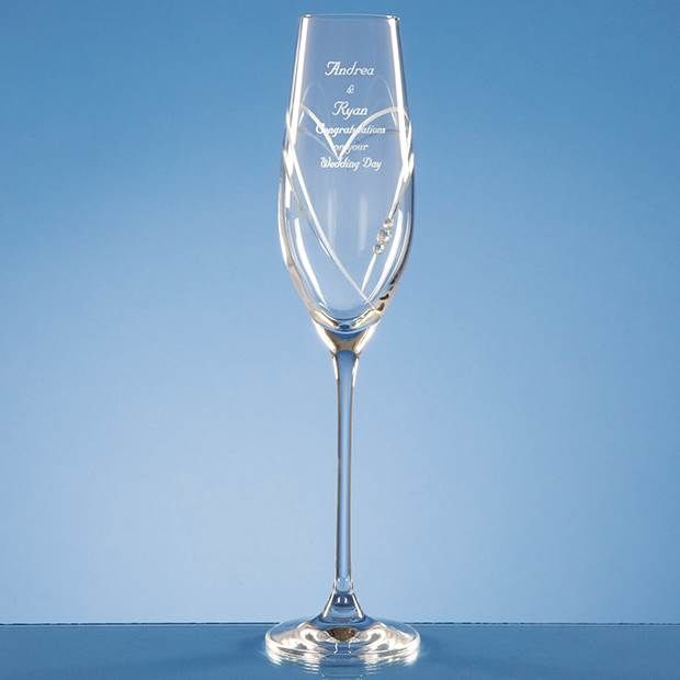 Crystal Galleries Single Diamante Champagne Flute with Heart Shaped Cutting