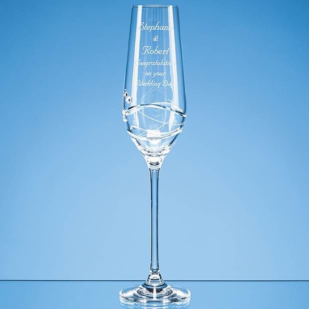 Crystal Galleries Single Diamante Champagne Flute with Modena Spiral Cutting