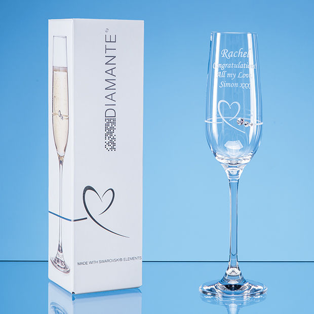 Crystal Galleries Single Petit Champagne Flute Heart Design in Gift Box