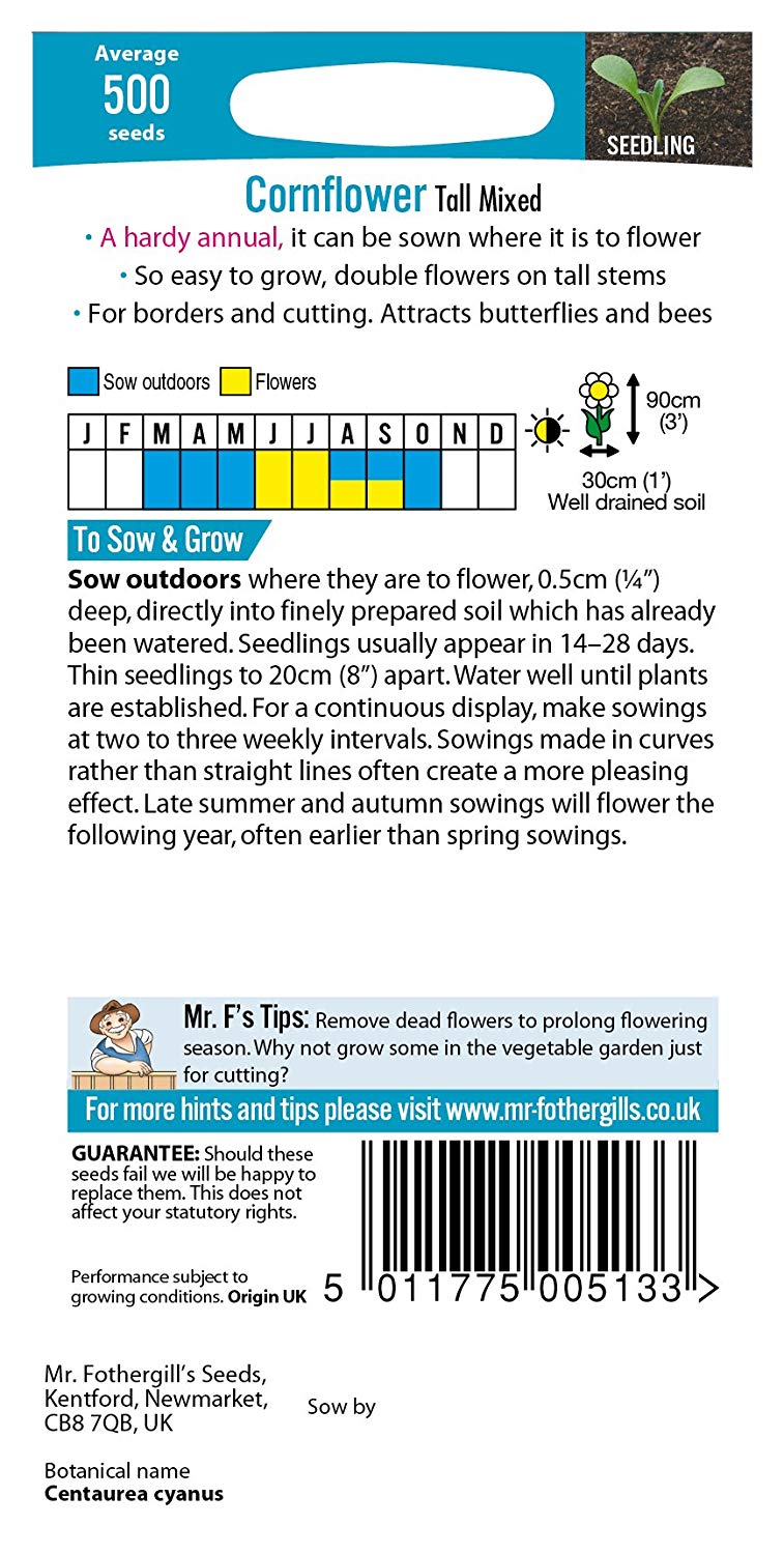 Mr.Fothergill's Cornflower Tall Mixed Flower Seeds