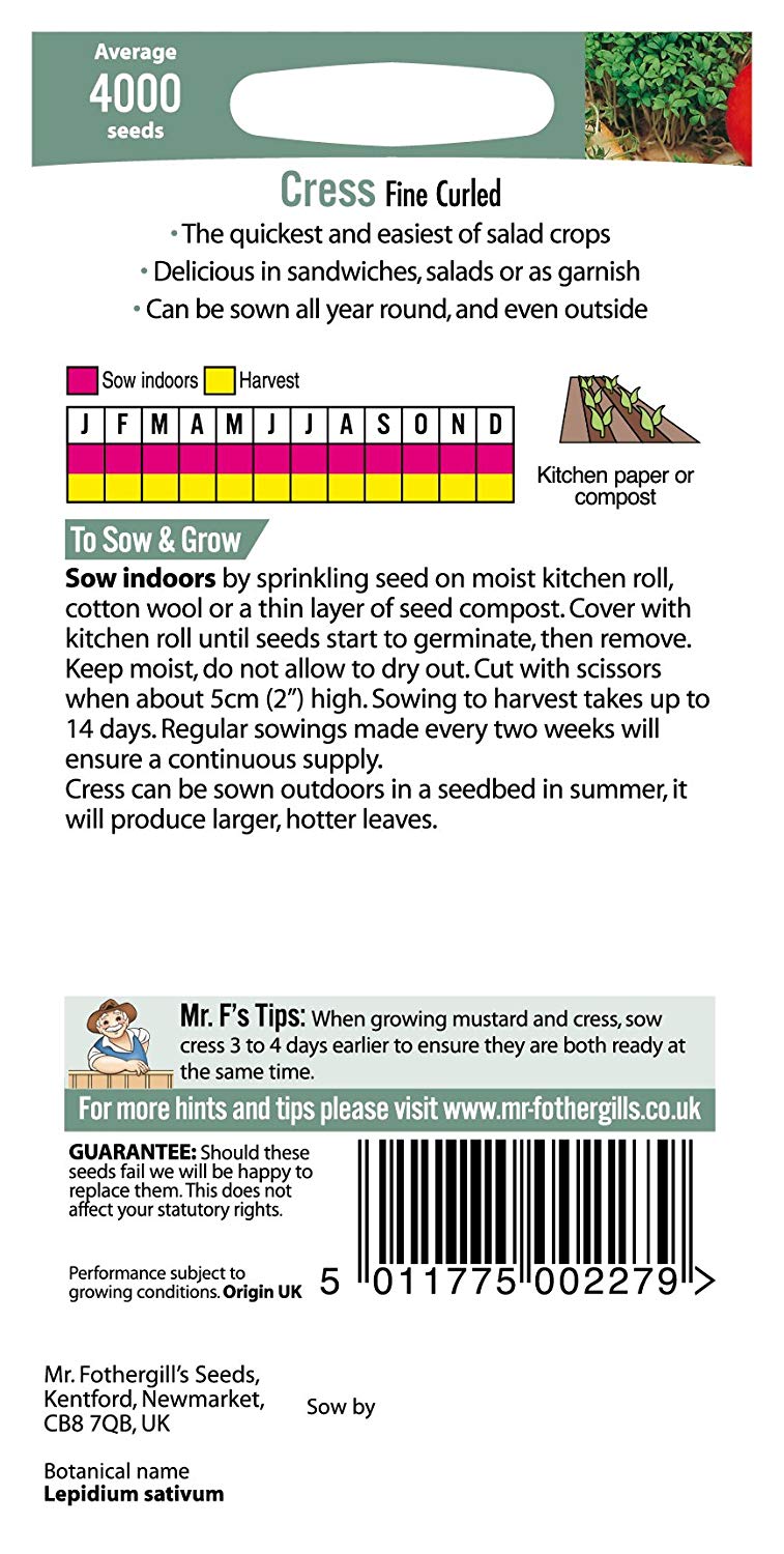 Mr.Fothergill's Cress Fine Curled Salad Leaves Seeds