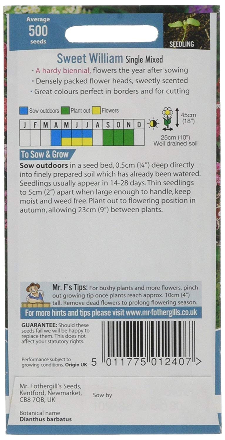 Mr.Fothergill's Sweet William Single Mixed Flower Seeds