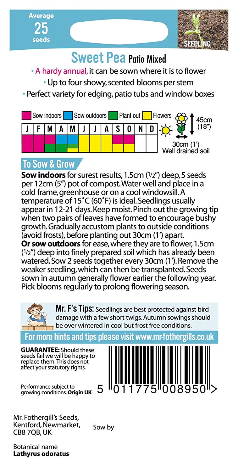 Mr.Fothergill's Sweet Pea Patio Mixed Flower Seeds