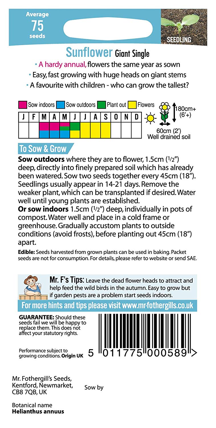 Mr.Fothergill's Sunflower Giant Single Seeds