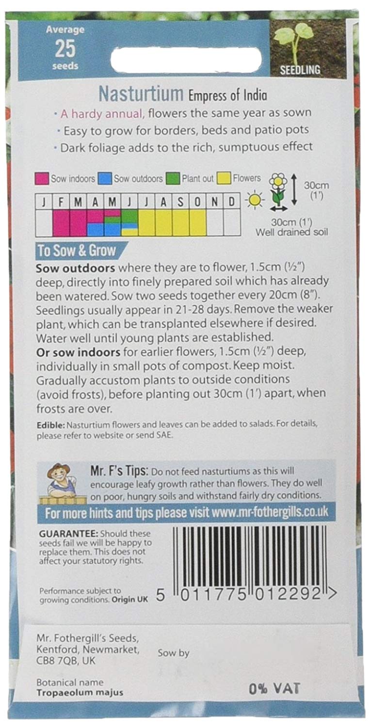 Mr.Fothergill's Nasturtium Empress Of India Flower Seeds