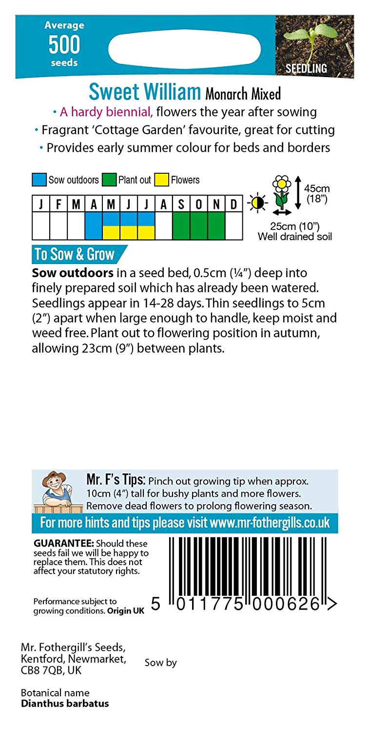 Mr.Fothergill's Sweet William Monarch Mixed Flower Seeds