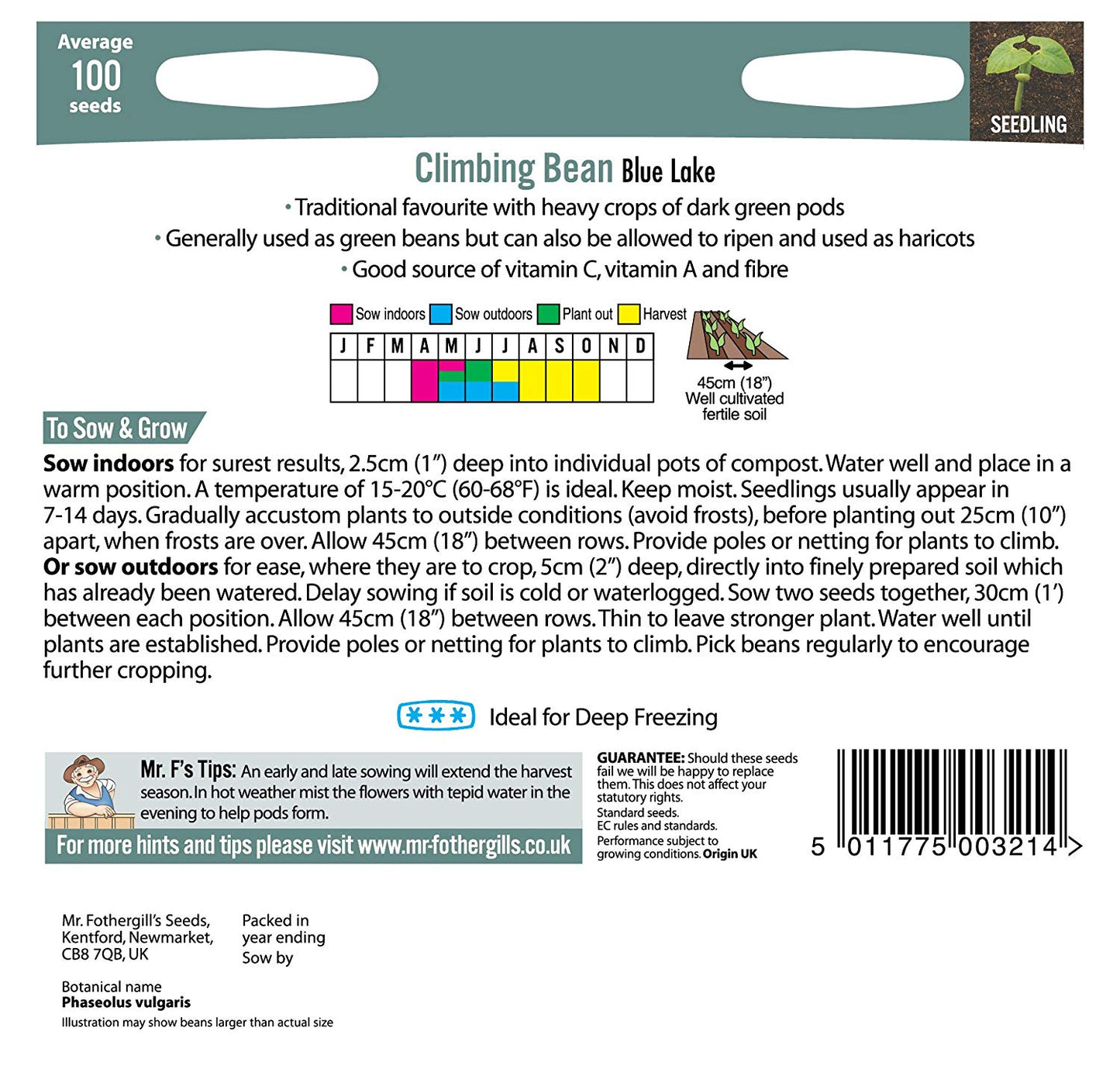 Mr.Fothergill's Climbing Bean Blue Lake Seeds