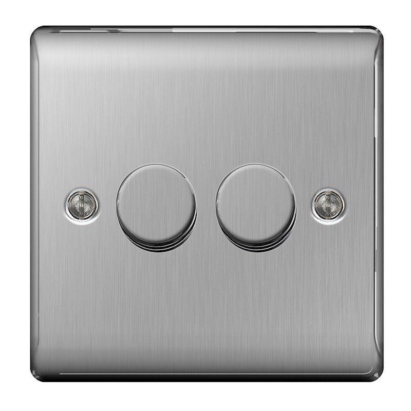 BG Nexus 2 Gang 2 Way 400W Dimmer Brushed St/Steel