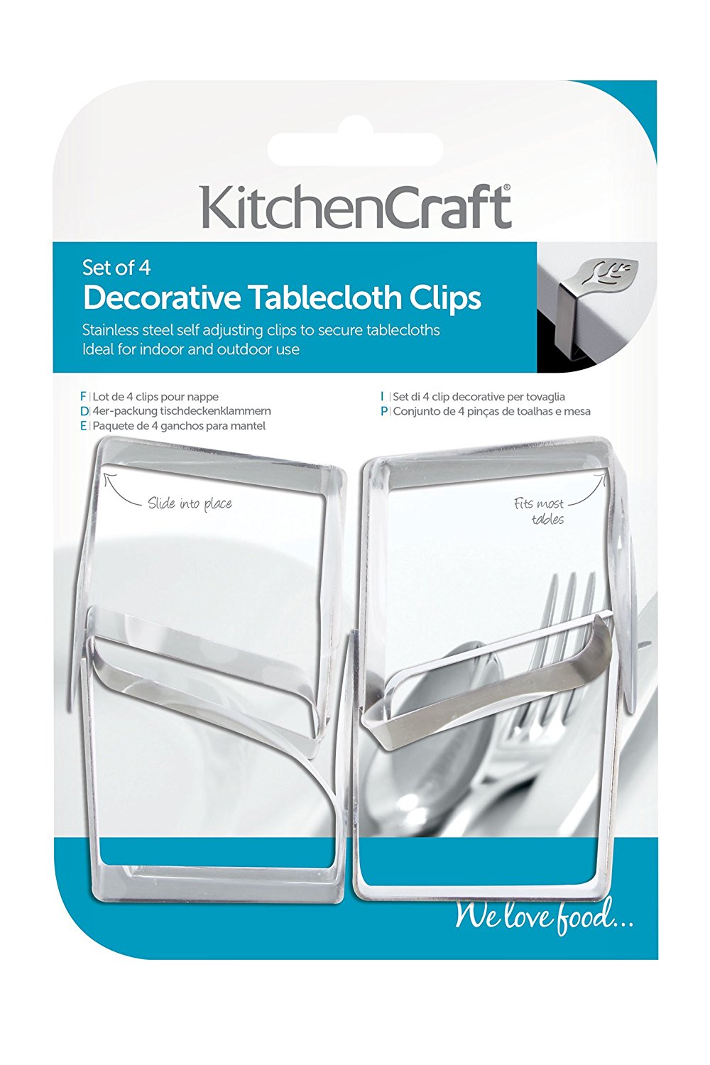 KitchenCraft Set of 4 Stainless Steel Table Cloth Clips Leaf Shape