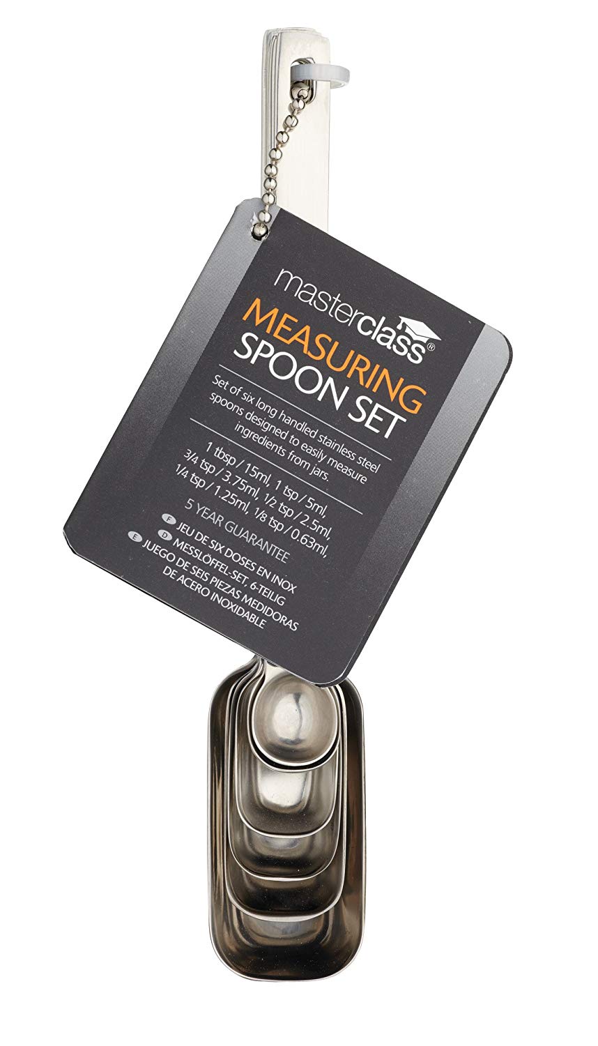 KitchenCraft MasterClass Stainless Steel 6 Piece Measuring Spoon Set
