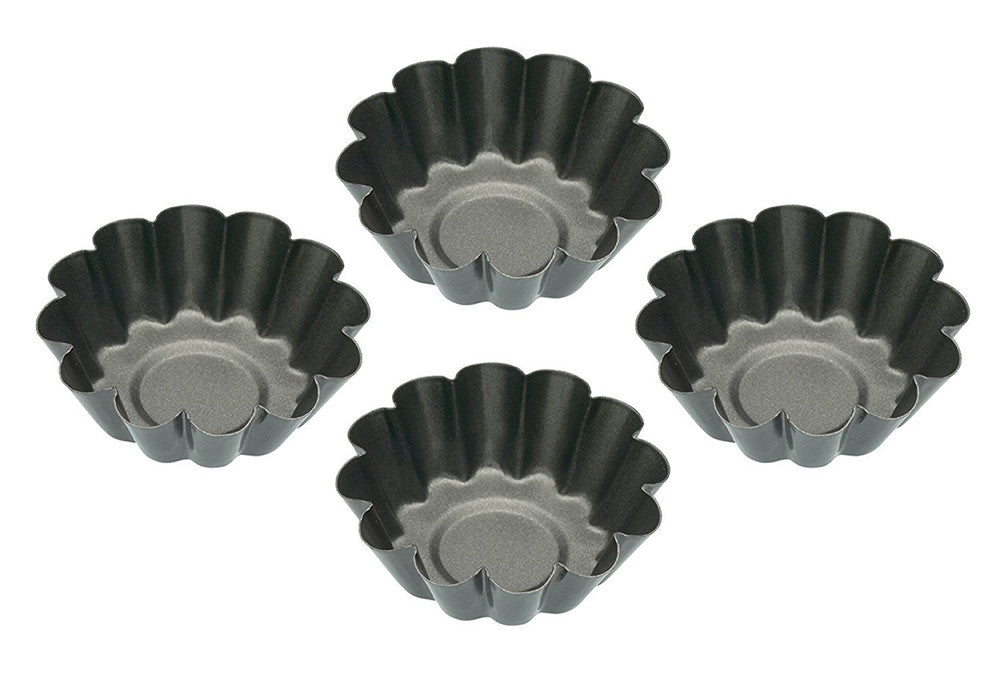KitchenCraft Non-Stick Round Mini Fluted Tart Tins / Quiche Pans Set 4
