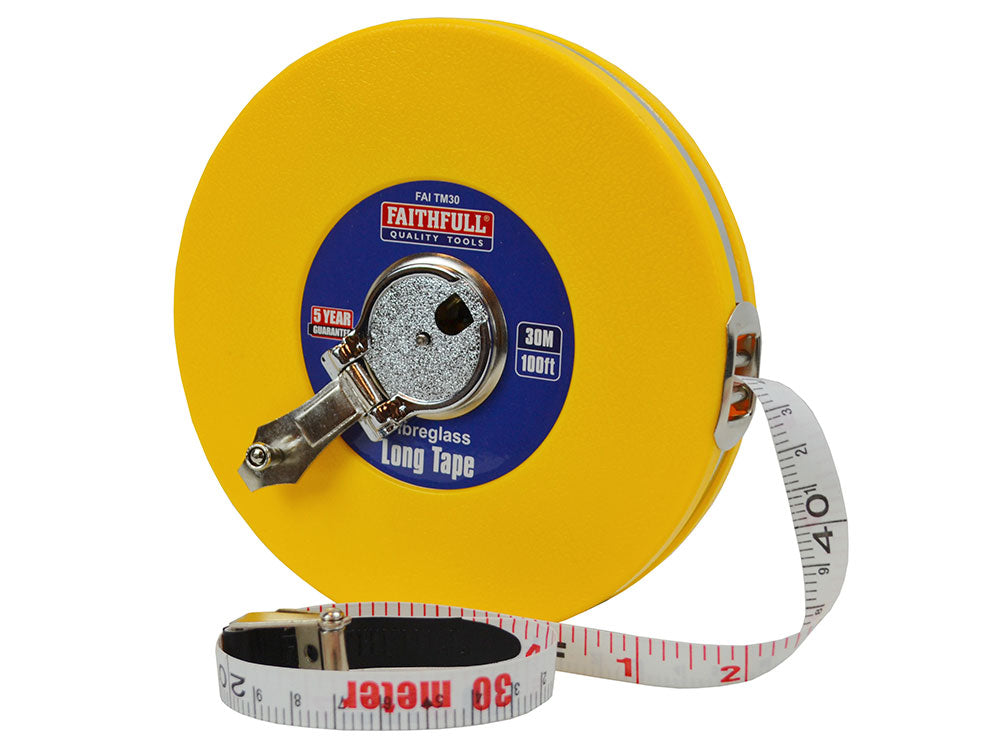 Faithfull Fibreglass Tape - Enclosed ABS Case - Claw End 30m