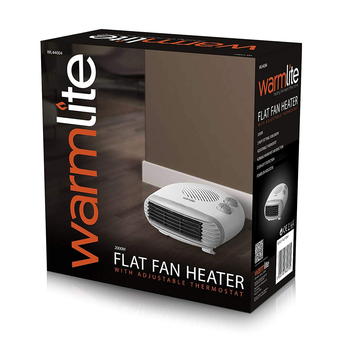 Warmlite Flat Fan Heater 2kW White