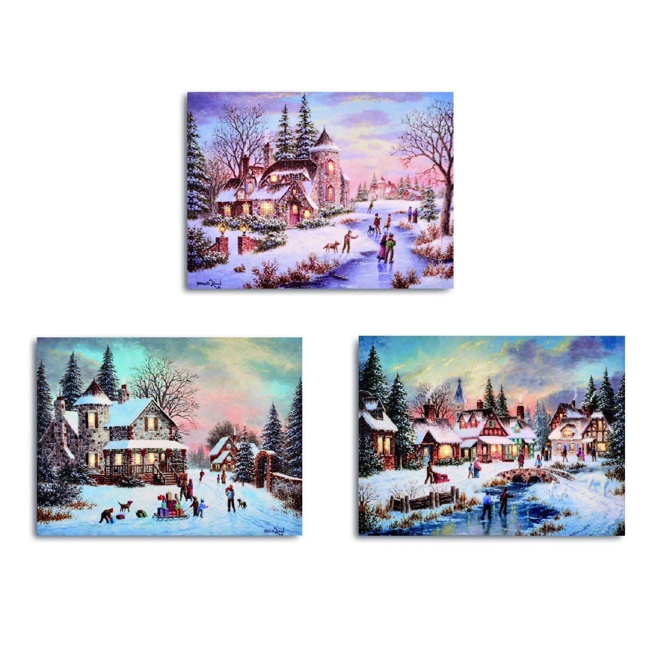 Premier Decorations Canvas 30 x 40cm 4 LEDs Villagers in the Night