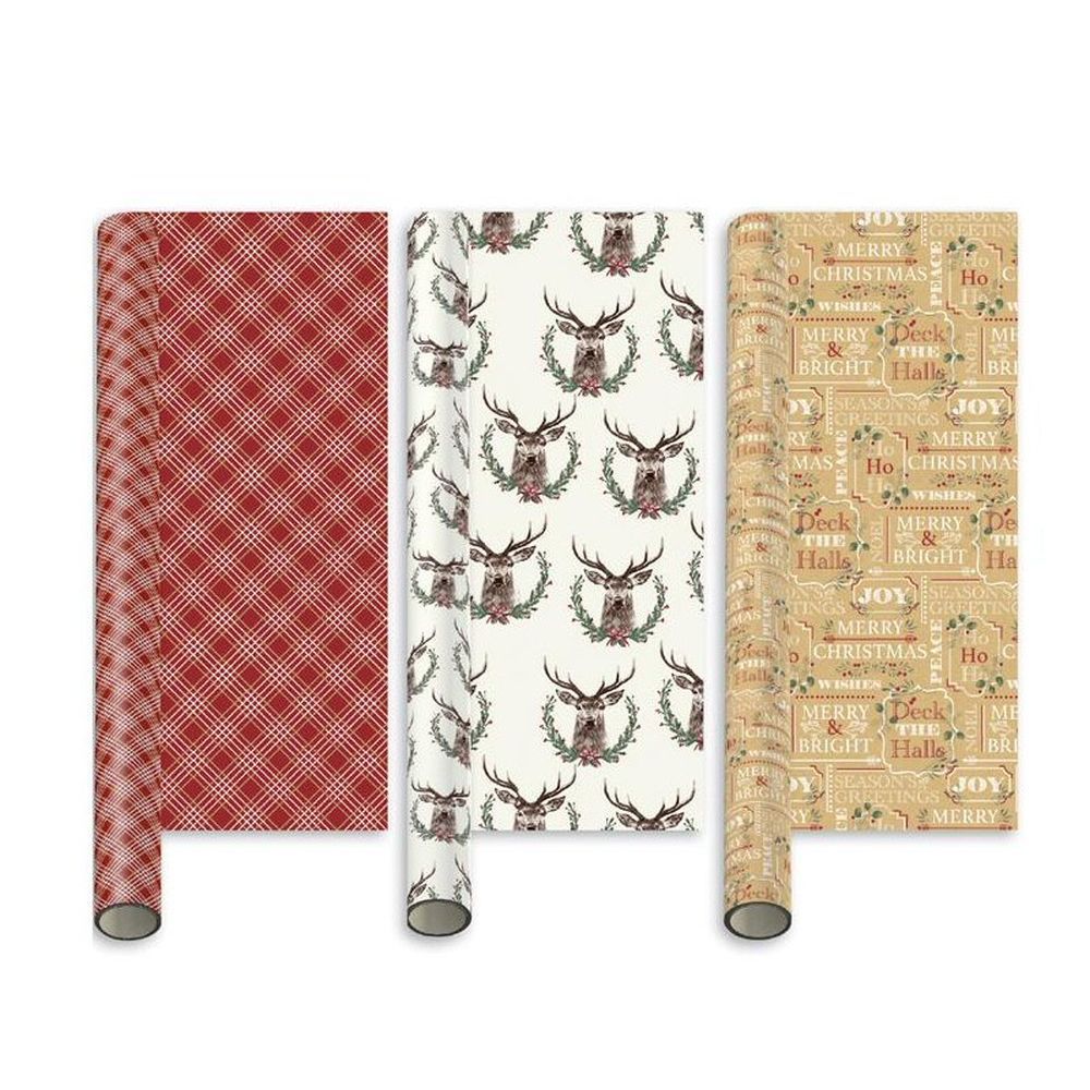 I G Gift Wrap 5 Metre Roll Traditional Christmas Assorted