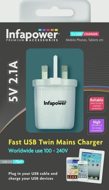 Infapower Fast USB Twin Mains Charger