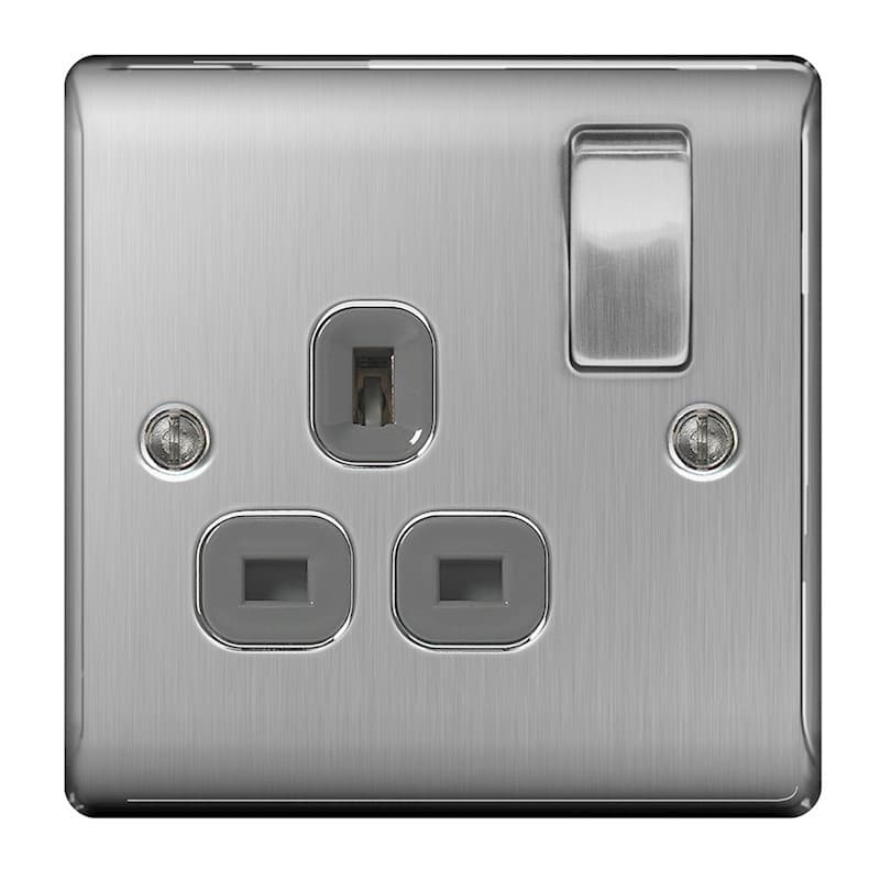 Nexus 1 Gang DP Switched Socket Brushed St/Steel/Grey