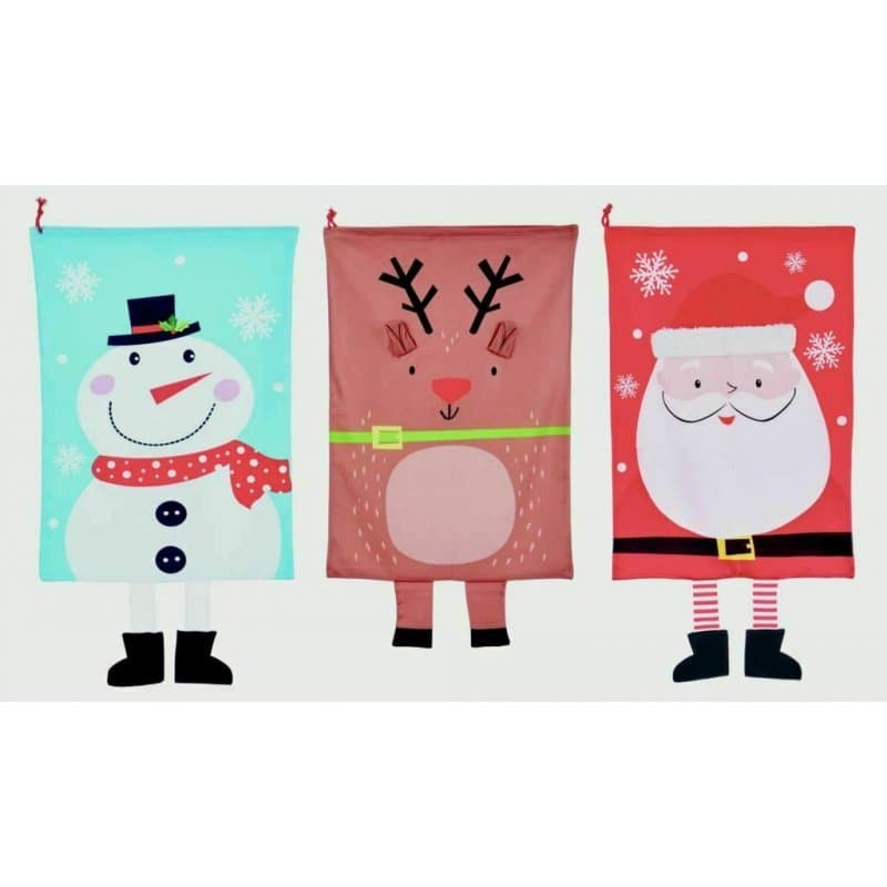Dangling Legs Sack Assorted Santa Snowman Reindeer 70 x 50cm