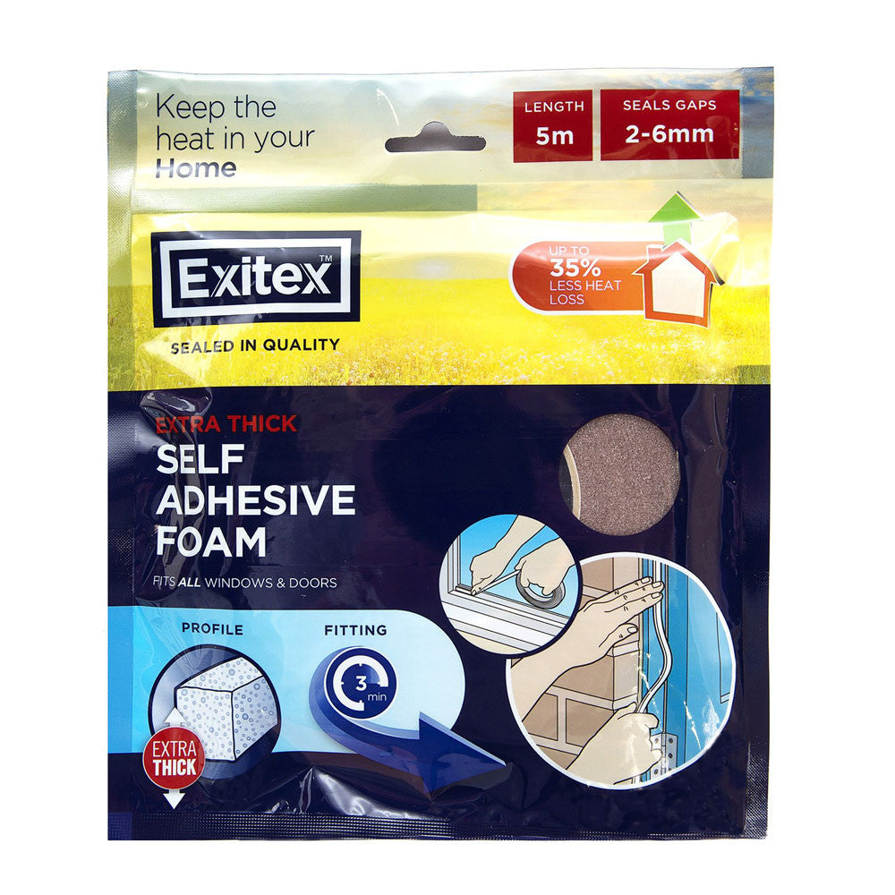 Exitex Foam Draught Excluder 5 Metre White
