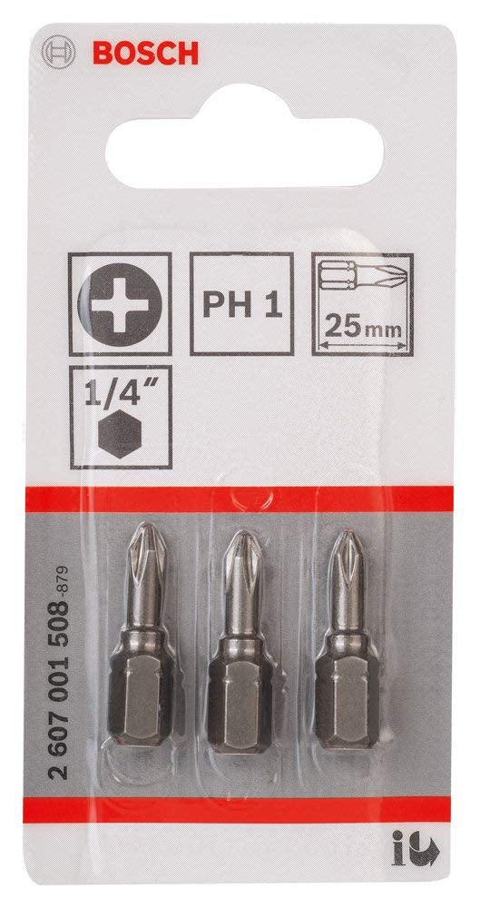 Bosch Extra Hard Screwdriver Bit PH1 25mm Pack of 3