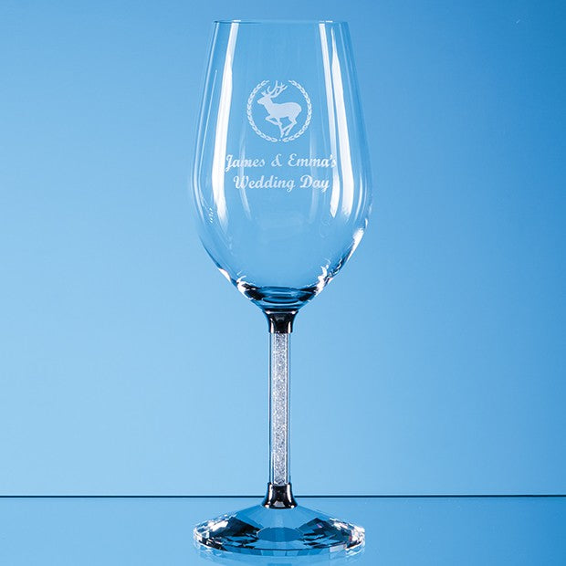 Crystal Galleries 2 Crystal Red Wine Glasses-Diamante Stem in Satin Lined Box