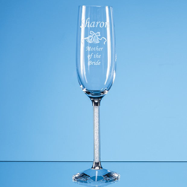 Crystal Galleries 2 Crystal Champagne Flutes-Diamante Stem in Satin Lined Box
