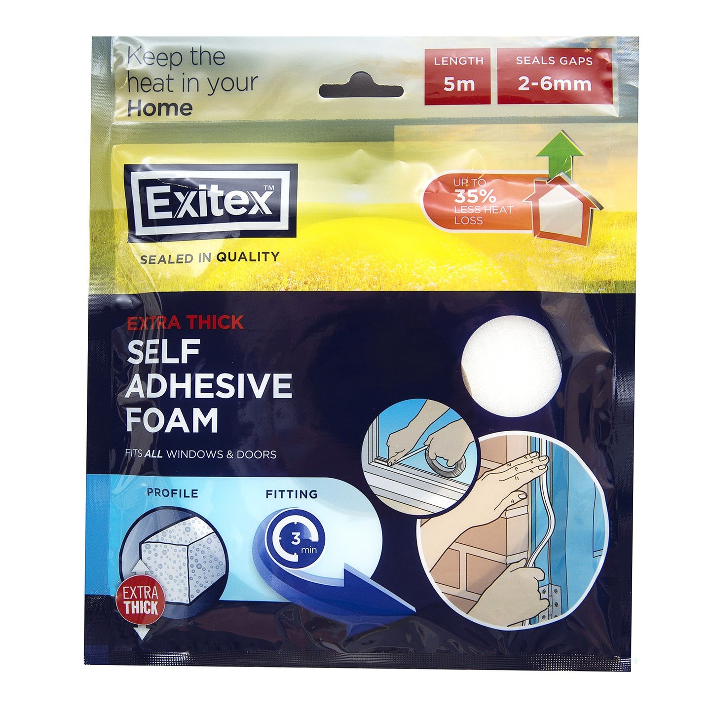 Exitex Self Adhesive Foam Extra Thick 5 Metre White