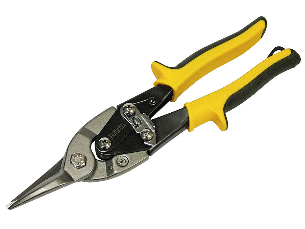 Faithfull Compound Aviation Snips - Yellow Straight Cut