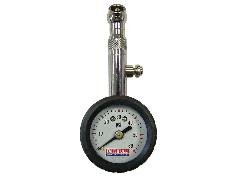 Faithfull Tyre Pressure Dial Gauge 60PSI