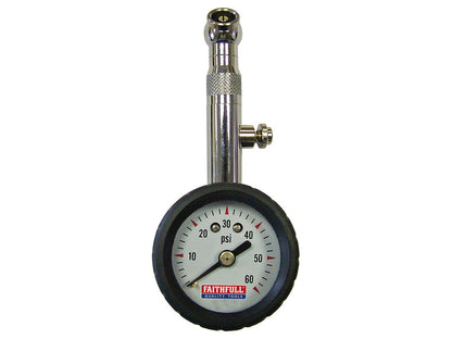 Faithfull Tyre Pressure Dial Gauge 60PSI