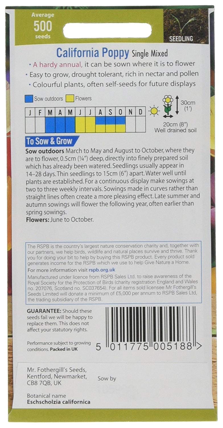 Mr.Fothergill's Californian Poppy Single Mixed Flower Seeds