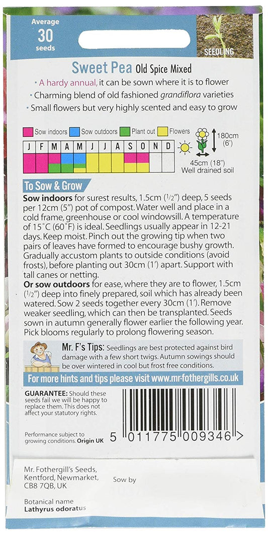 Mr.Fothergill's Sweet Pea Old Spice Mixed Tall Flower Seeds