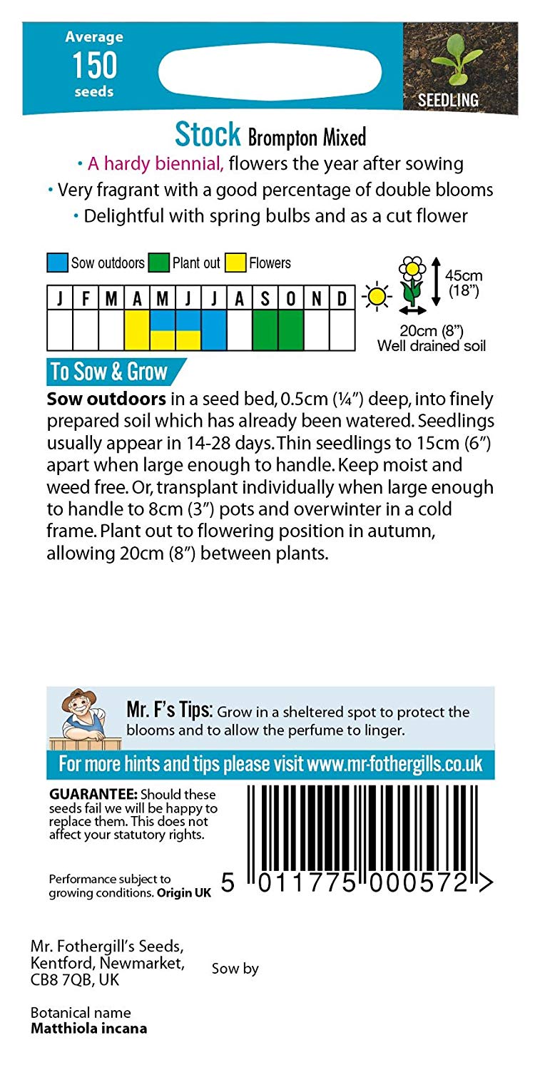Mr.Fothergill's Stock Brompton Mixed Flower Seeds