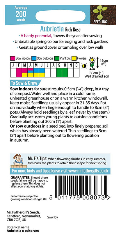 Mr.Fothergill's Aubrietia Rich Rose Flower Seeds