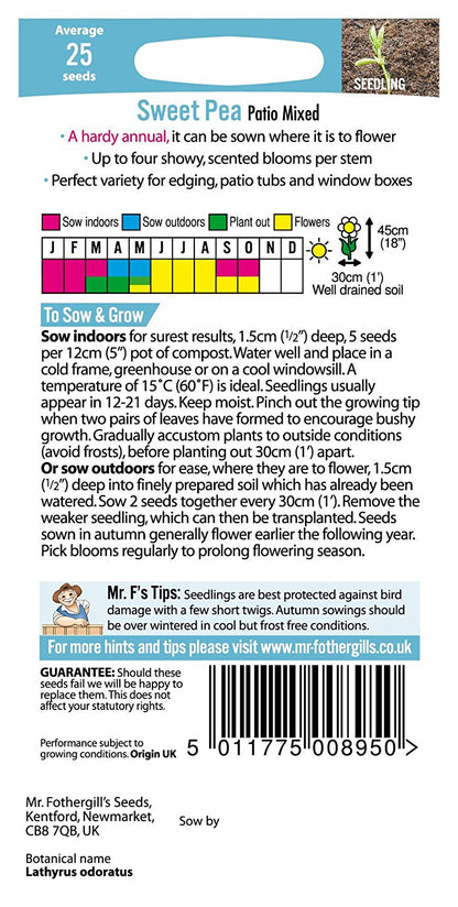 Mr.Fothergill's Sweet Pea Patio Mixed Flower Seeds