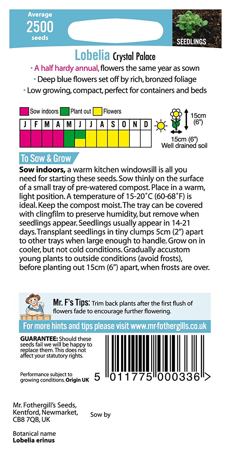 Mr.Fothergill's Lobelia Crystal Palace Flower Seeds