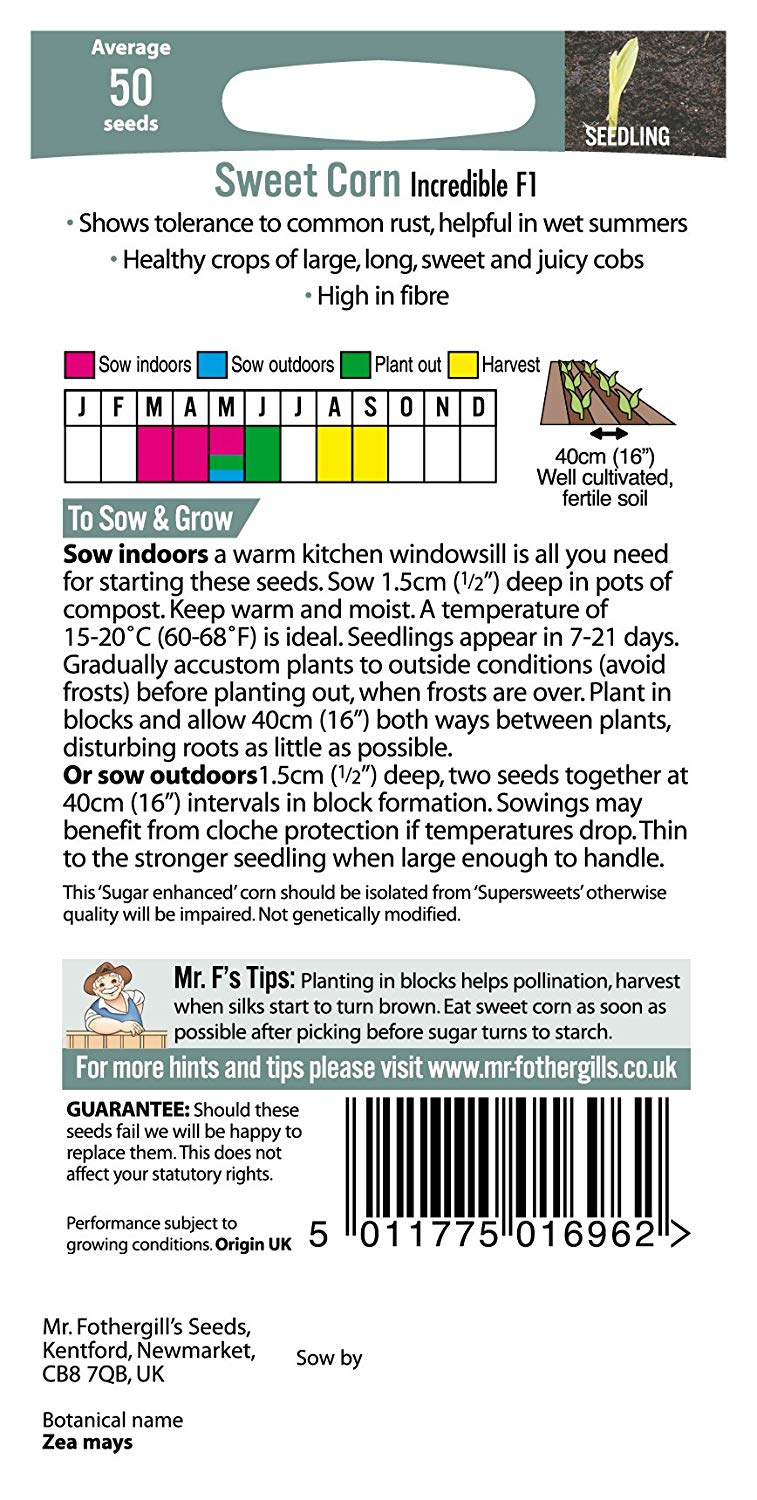 Mr.Fothergill's Sweet Corn Incredible F1 Seeds