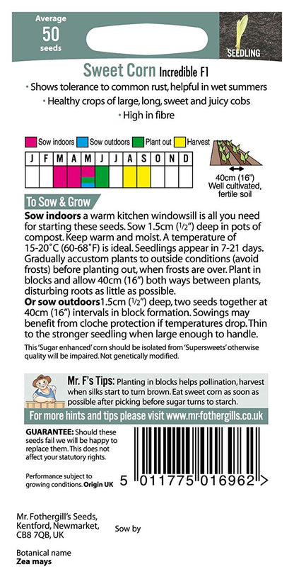 Mr.Fothergill's Sweet Corn Incredible F1 Seeds