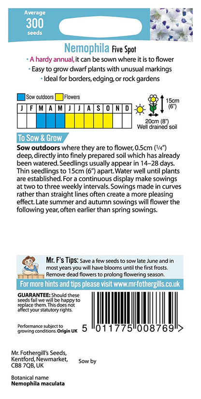 Mr.Fothergill's Nemophila Five Spot Flower Seeds