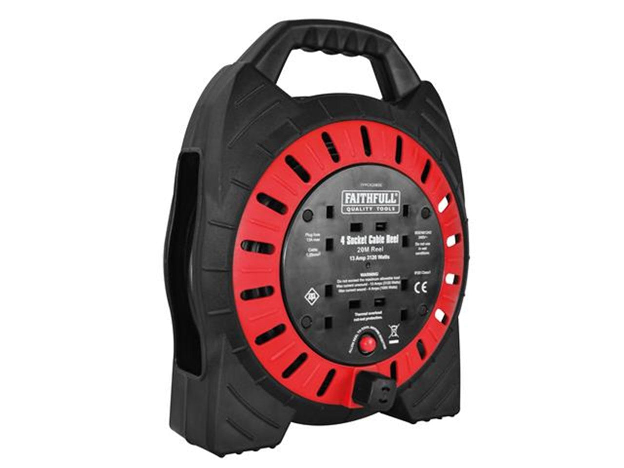 Faithfull Semi Enclosed Cable Reel 240V 20m 13A 4-Gang