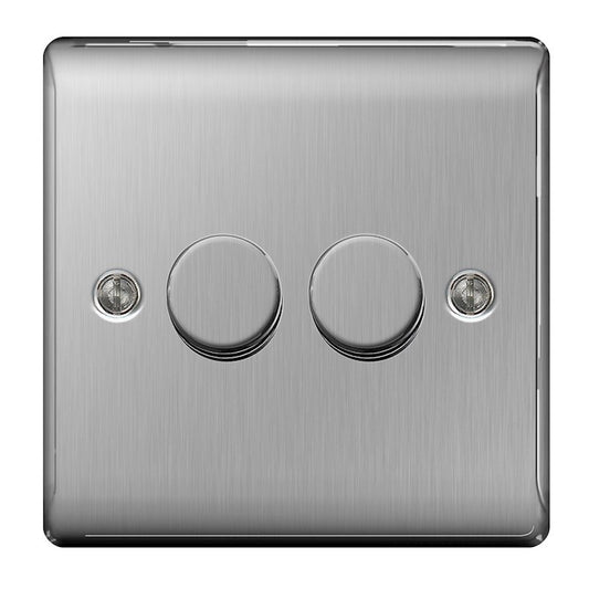BG Nexus 2 Gang 2 Way 400W Dimmer Brushed St/Steel