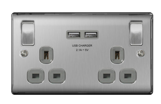 Nexus 13A 2 Gang Switch Socket & USB