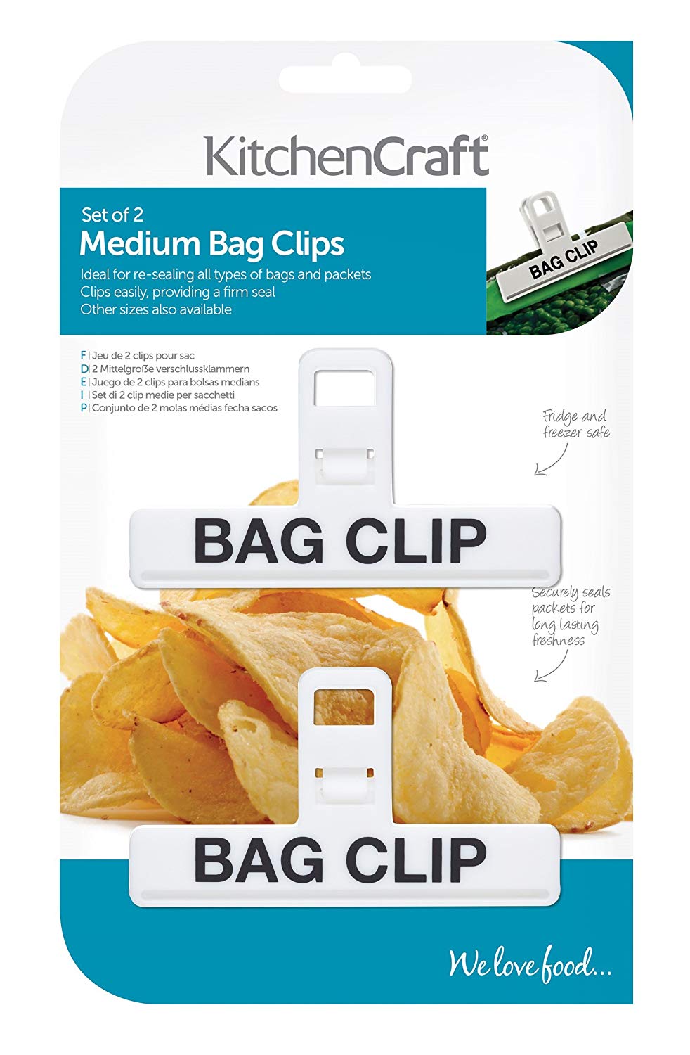 KitchenCraft Set of 2 Medium Plastic Bag Clips