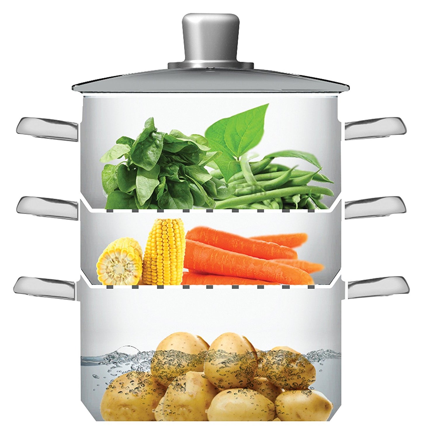 KitchenCraft 3-Tier Food Steamer Pan/Stock Pot Stainless Steel - 18cm