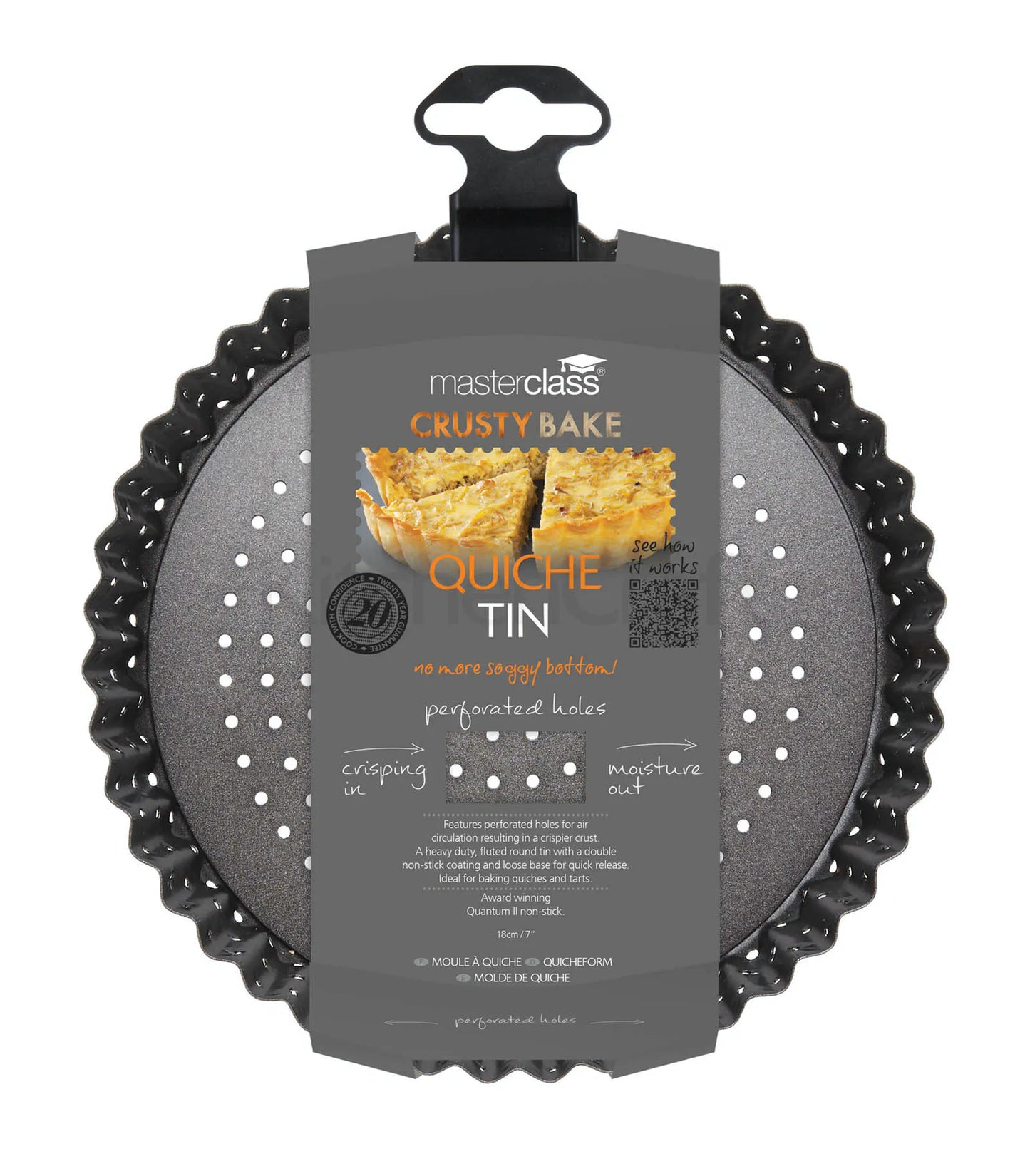 KitchenCraft MasterClass Crusty Bake Non-stick Round 18cm Quiche Tin