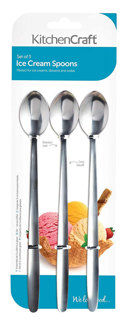 KitchenCraft Set of 3 Stainless Steel Ice Cream/Soda Spoons