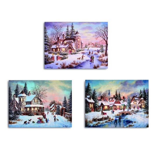 Premier Decorations Canvas 30 x 40cm 4 LEDs Villagers in the Night