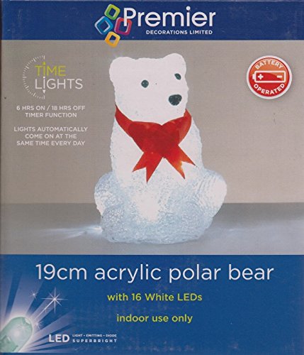 Premier Decorations 19cm Acrylic Polar Bear Time Lights 16 White LEDs