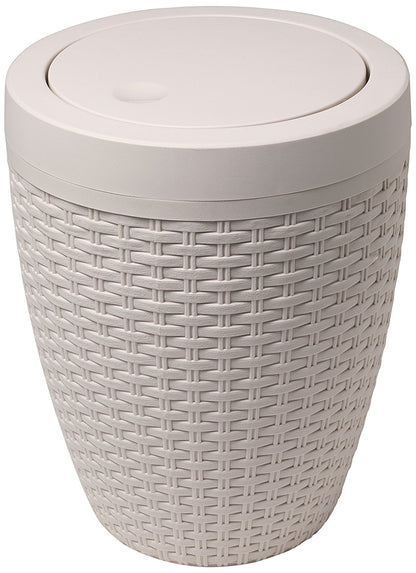 Addis Faux Rattan Round Bathroom Bin with Swing Lid - Calico Linen